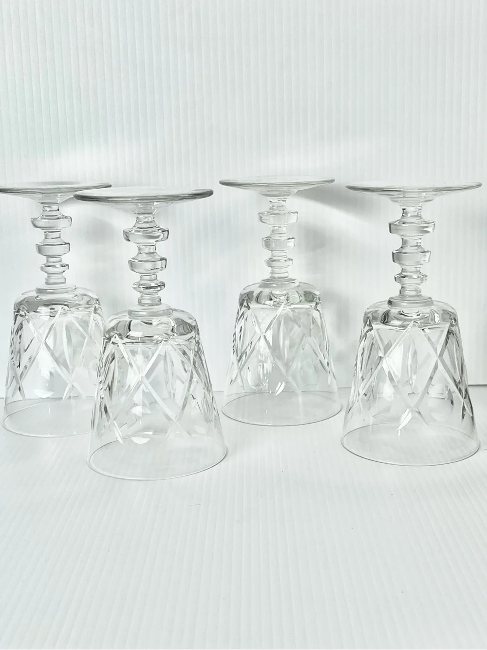 Set of Four Rock Sharpe Olive and Cross Footed Water / Wine Goblets